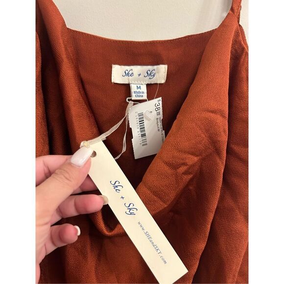 NWT She + Sky drape neck bodysuit rust color M - Picture 3 of 7